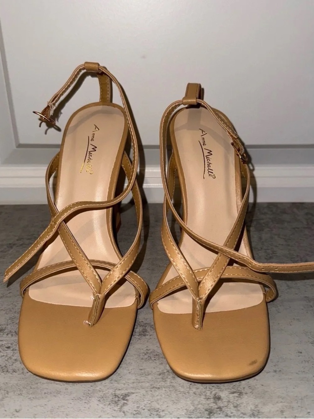 Tan Strappy Block Heel Sandals - Women